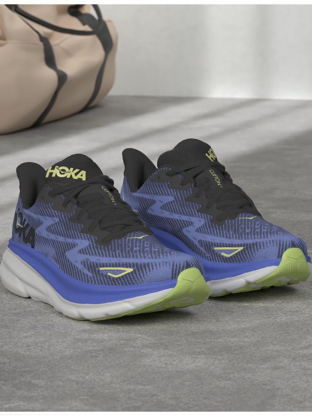 Hoka Clifton 9 Women size 8.5 Blue and Lime Running Sneakers